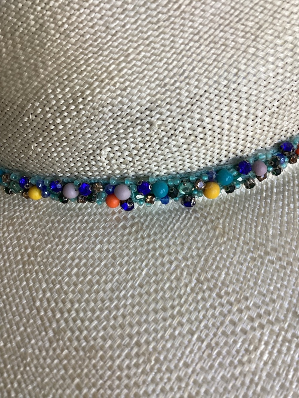 Eugenia Kim Wide Brim Straw Fedora Hat Beaded Band Resort Coastal Chic - Picture 7 of 15